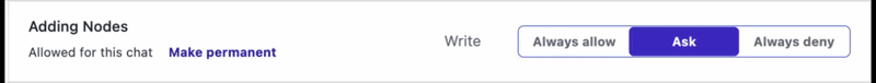 Clicking Make permanent on a granted action to save it for future chats